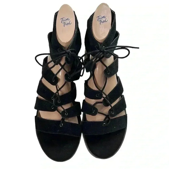 Sole Society Suede Gladiator Block Heel Black Sandals Size 11 - Picture 2 of 6